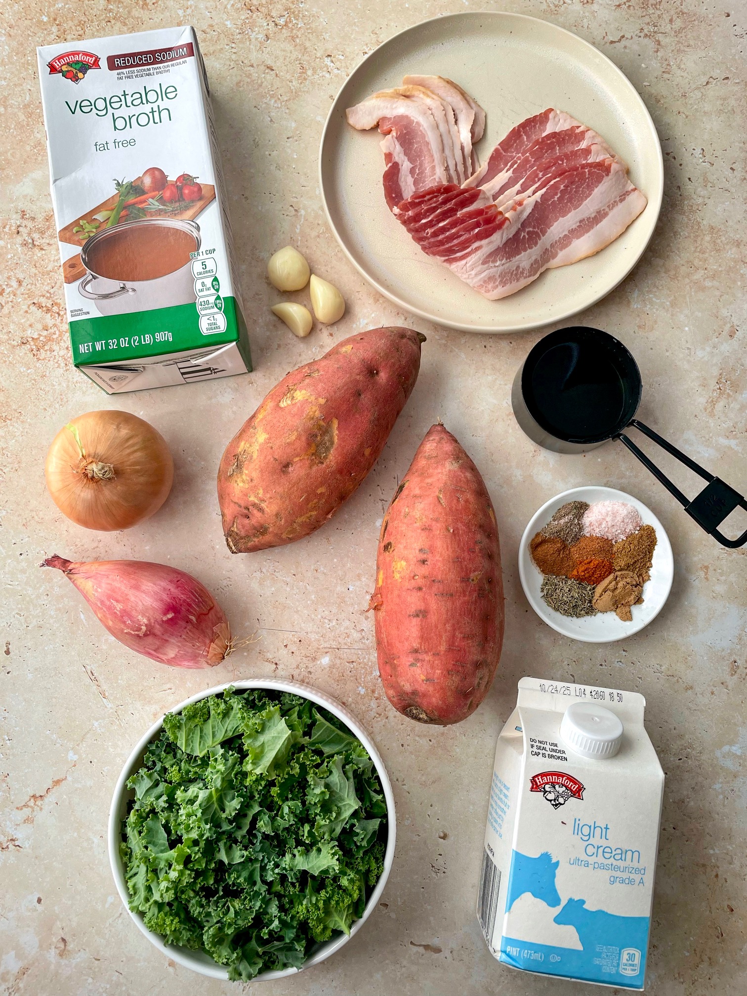 The ingredients to make sweet potato chowder.