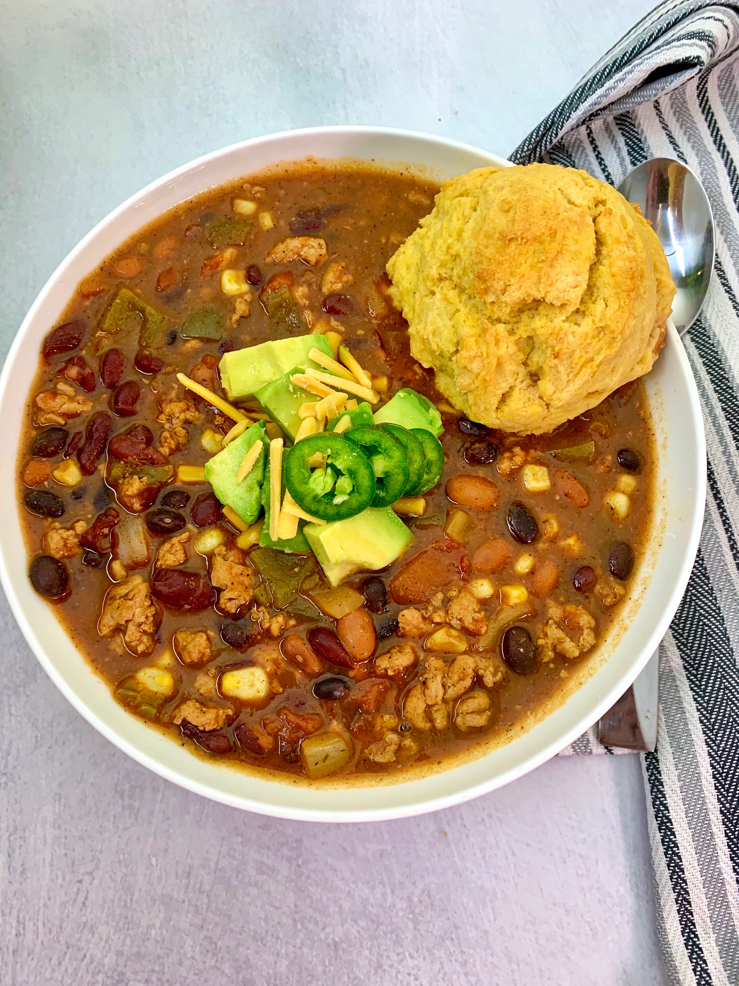 beer chili with sweet potato biscuits
