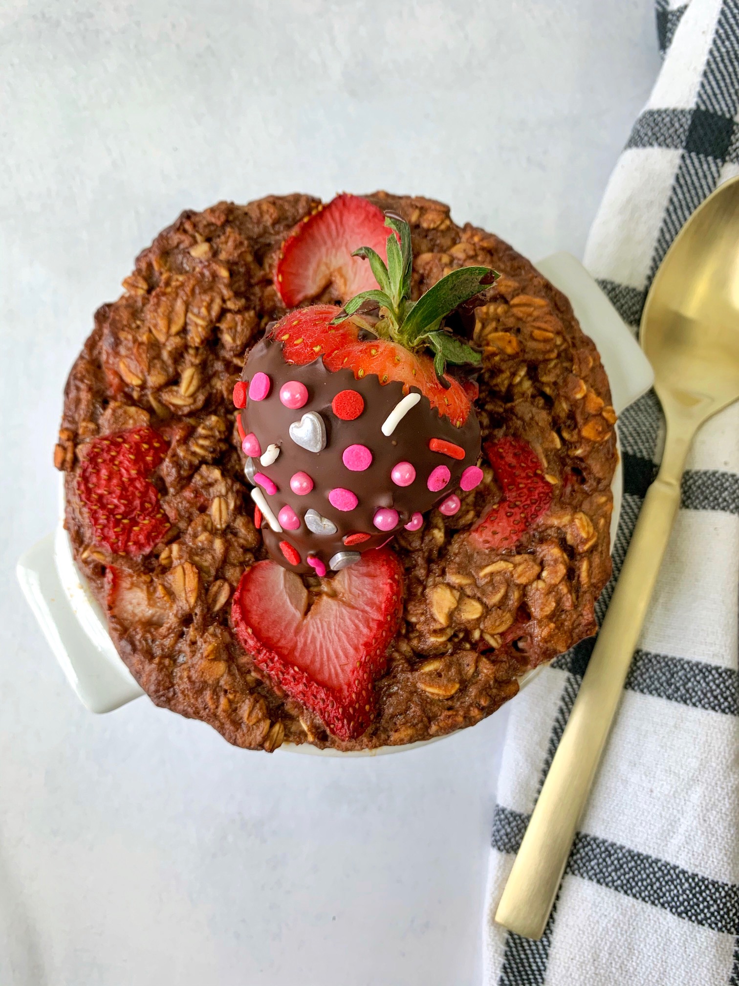 chocolate covered strawberry baked oatmeal