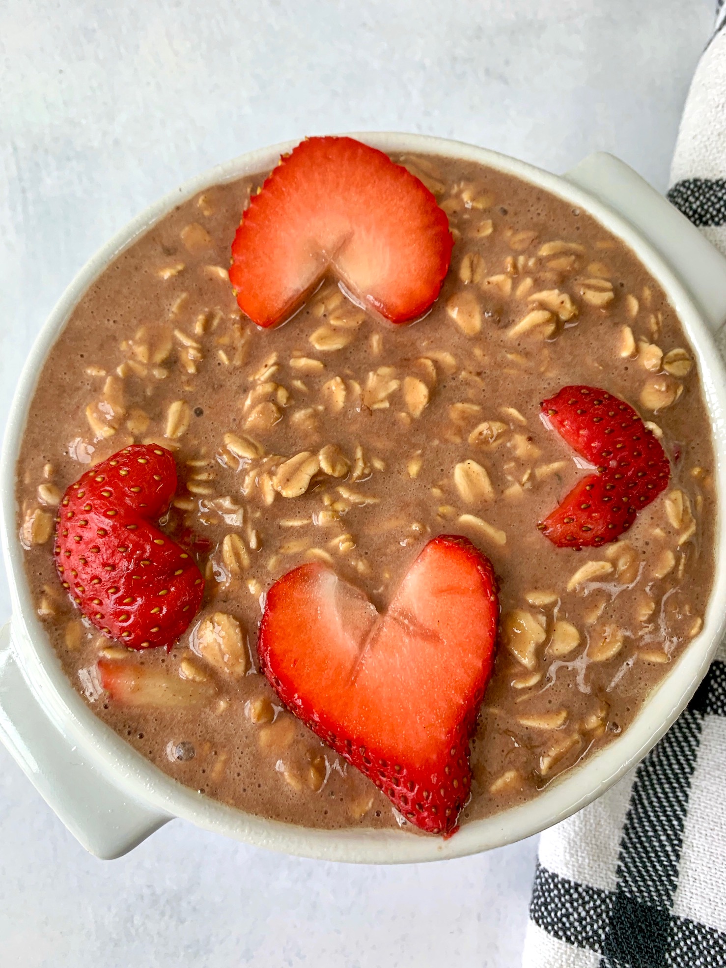 strawberry hearts on oatmeal ready for the oven