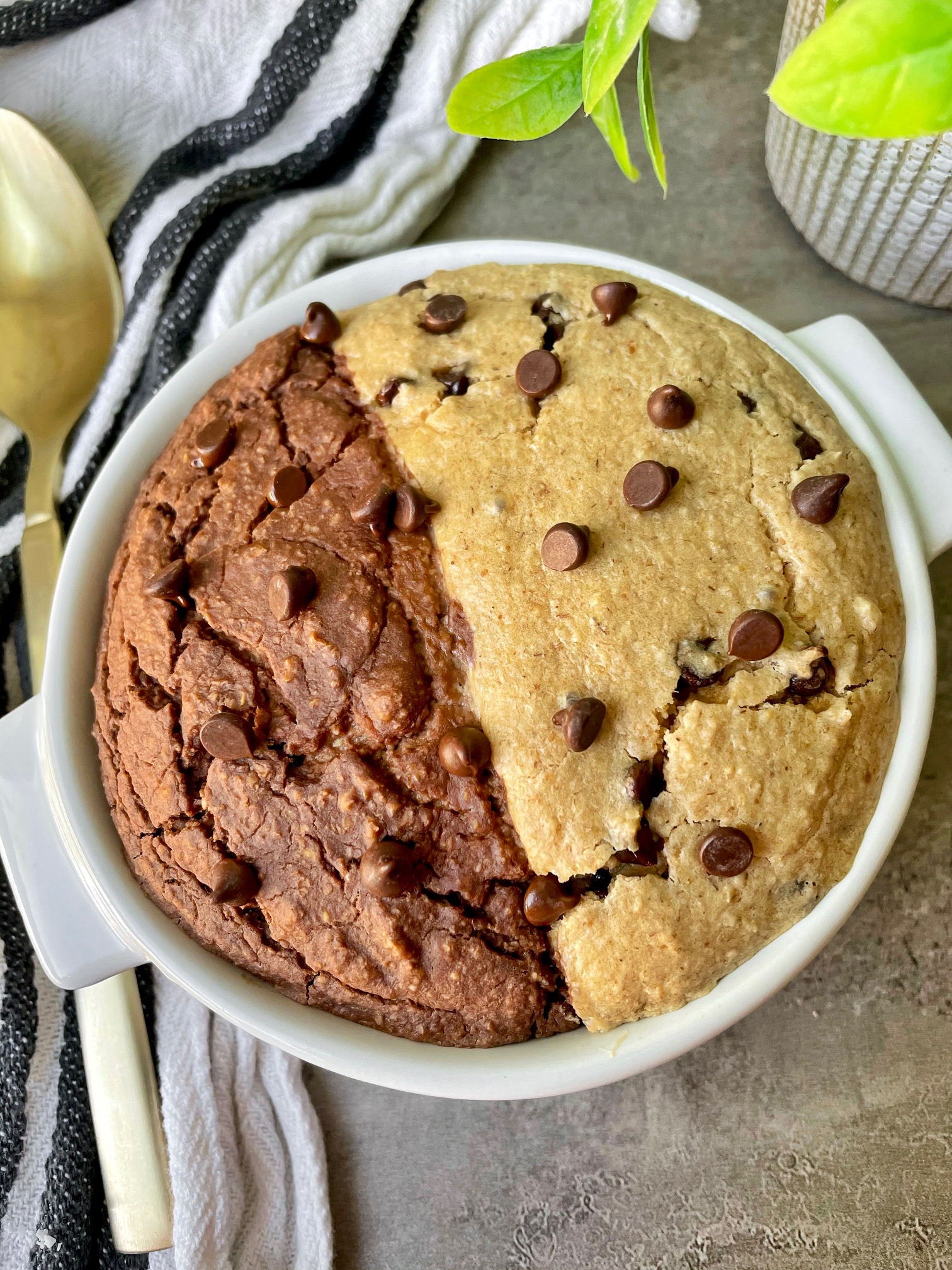 brookie baked oatmeal topped with mini chocolate chips