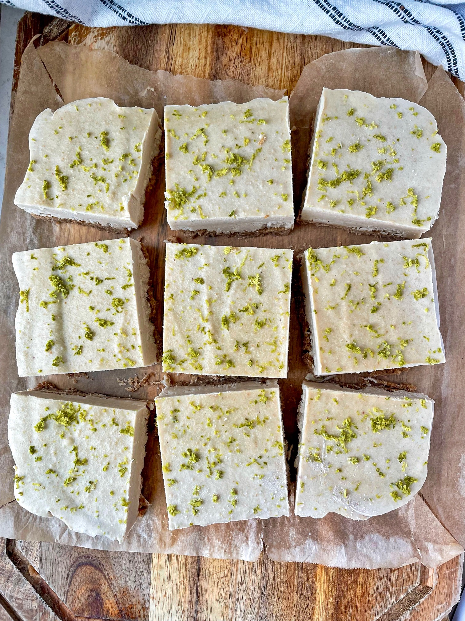 a batch of key lime pie bars cut into squares