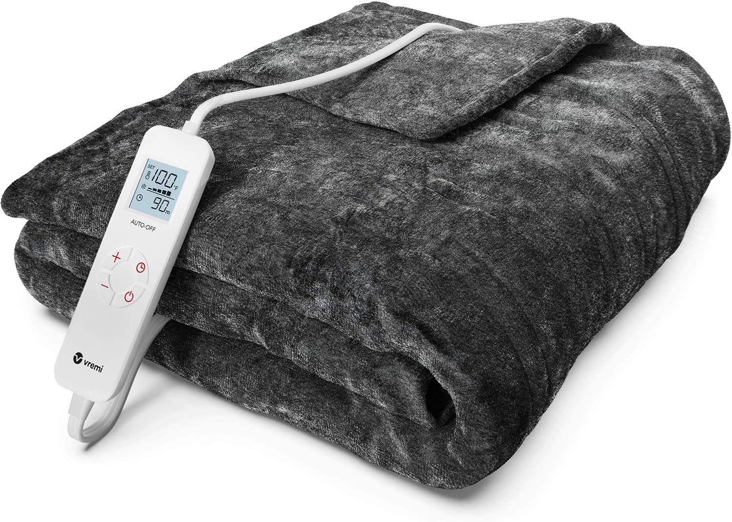 A gray heated blanket.