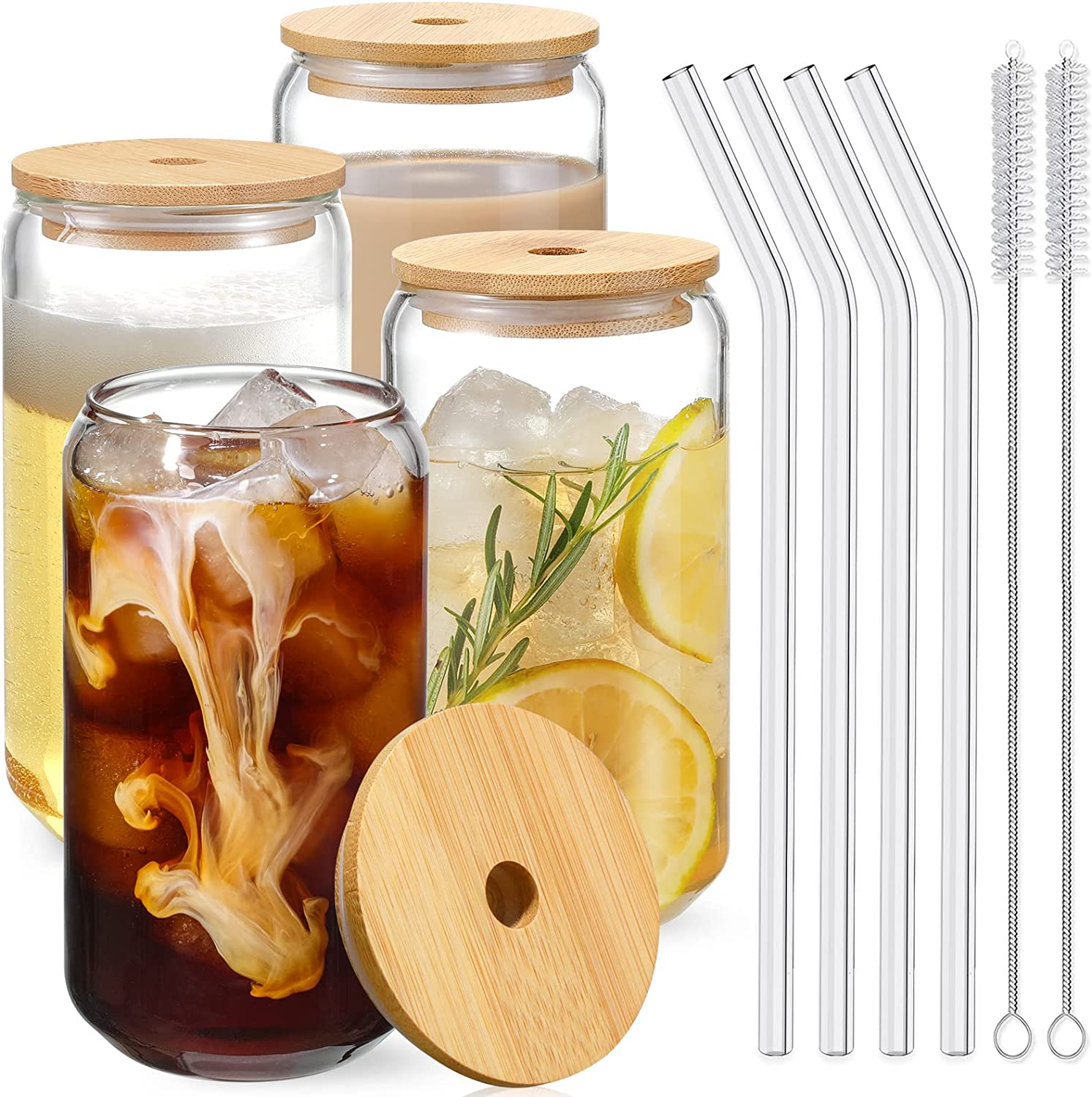 glasses with bamboo lid and straw