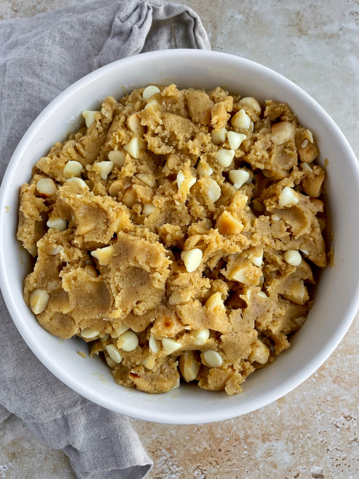 The cookie dough in a bowl.