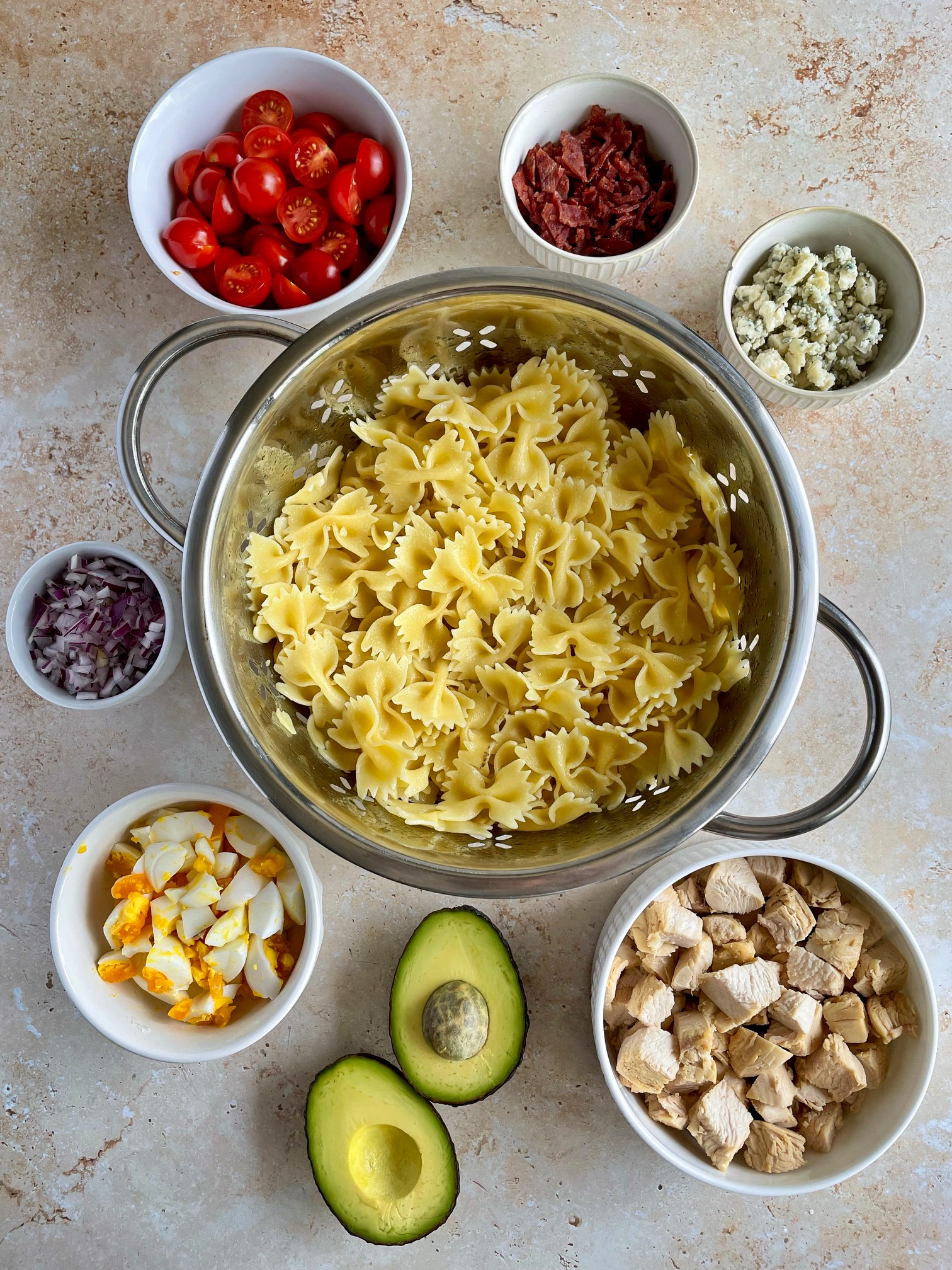 The Cobb pasta salad ingredients. 
