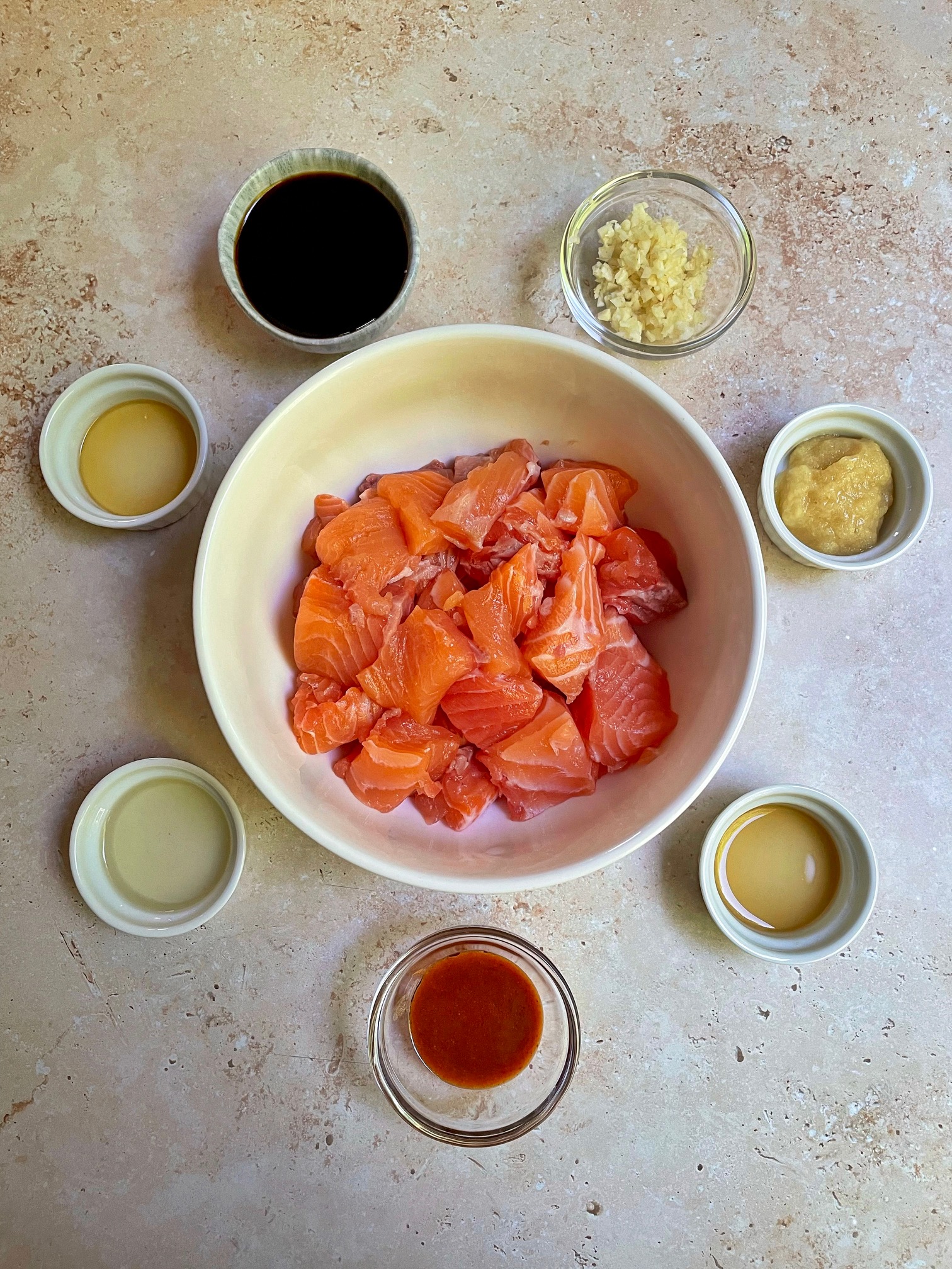 The salmon marinade ingredients.