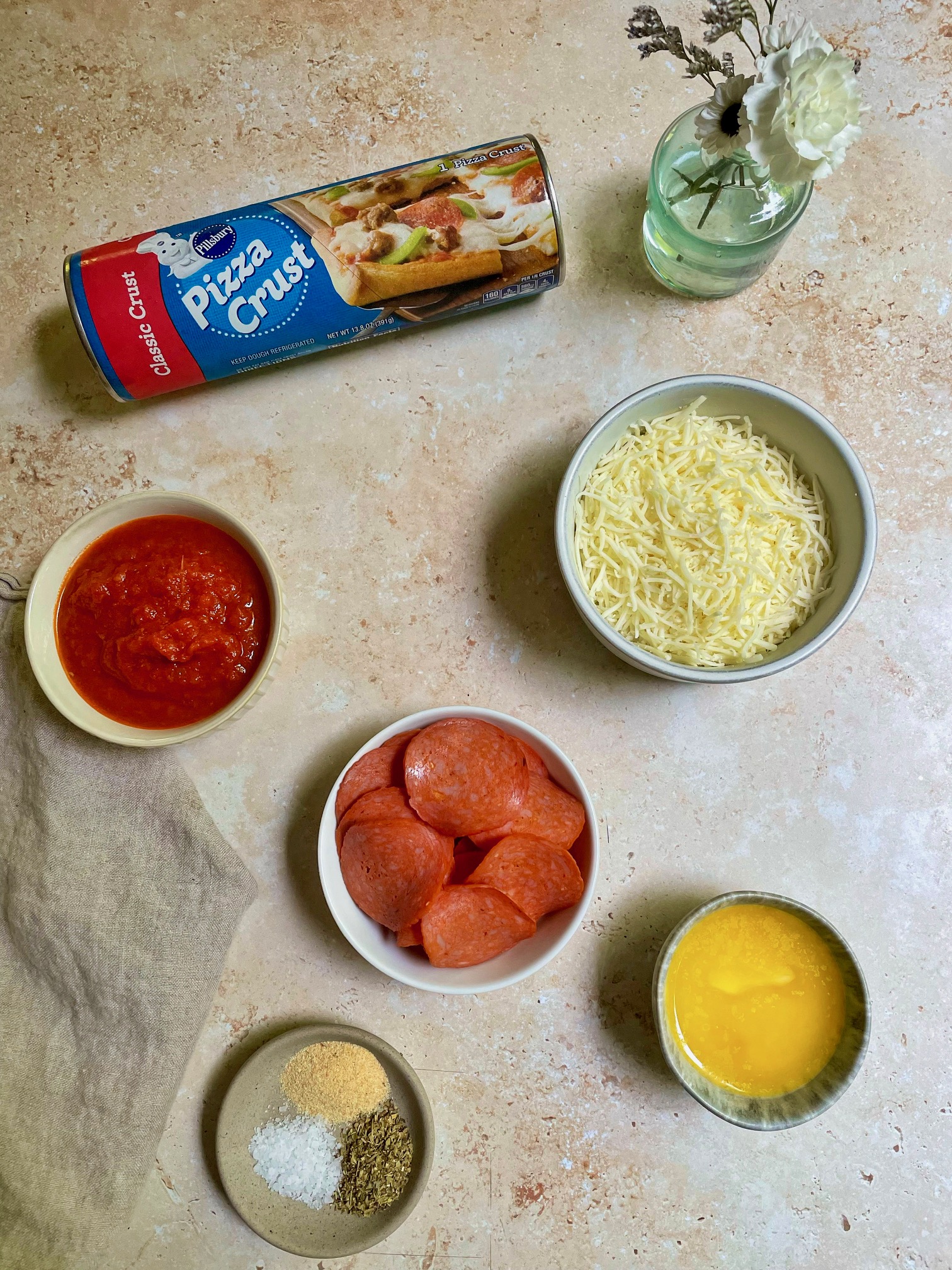 Homemade Pizza Roll ingredients.