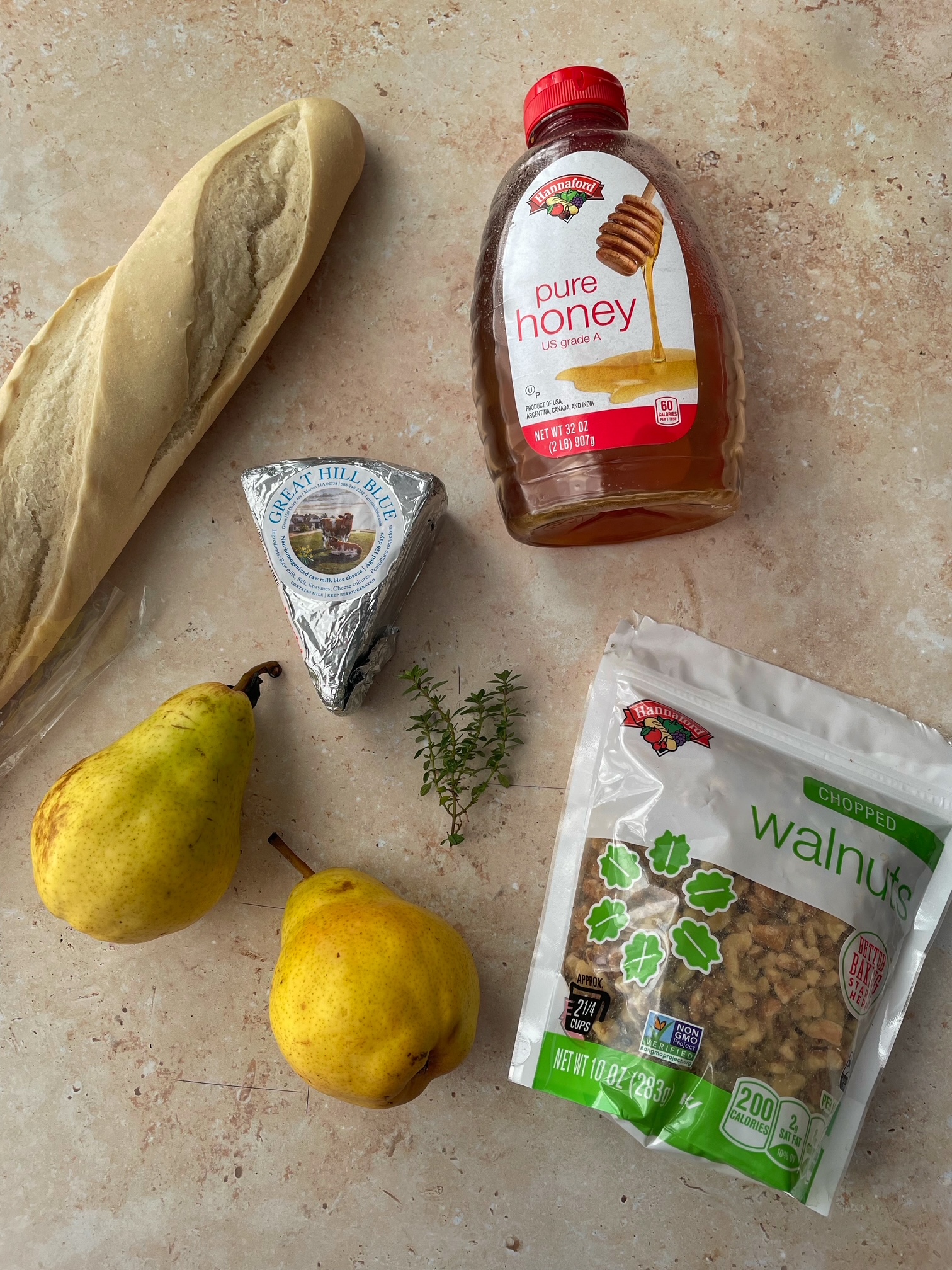 The ingredients needed to make this crostini appetizer.