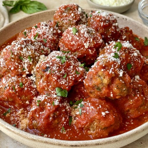 Baked Italian Meatballs in a bowl.