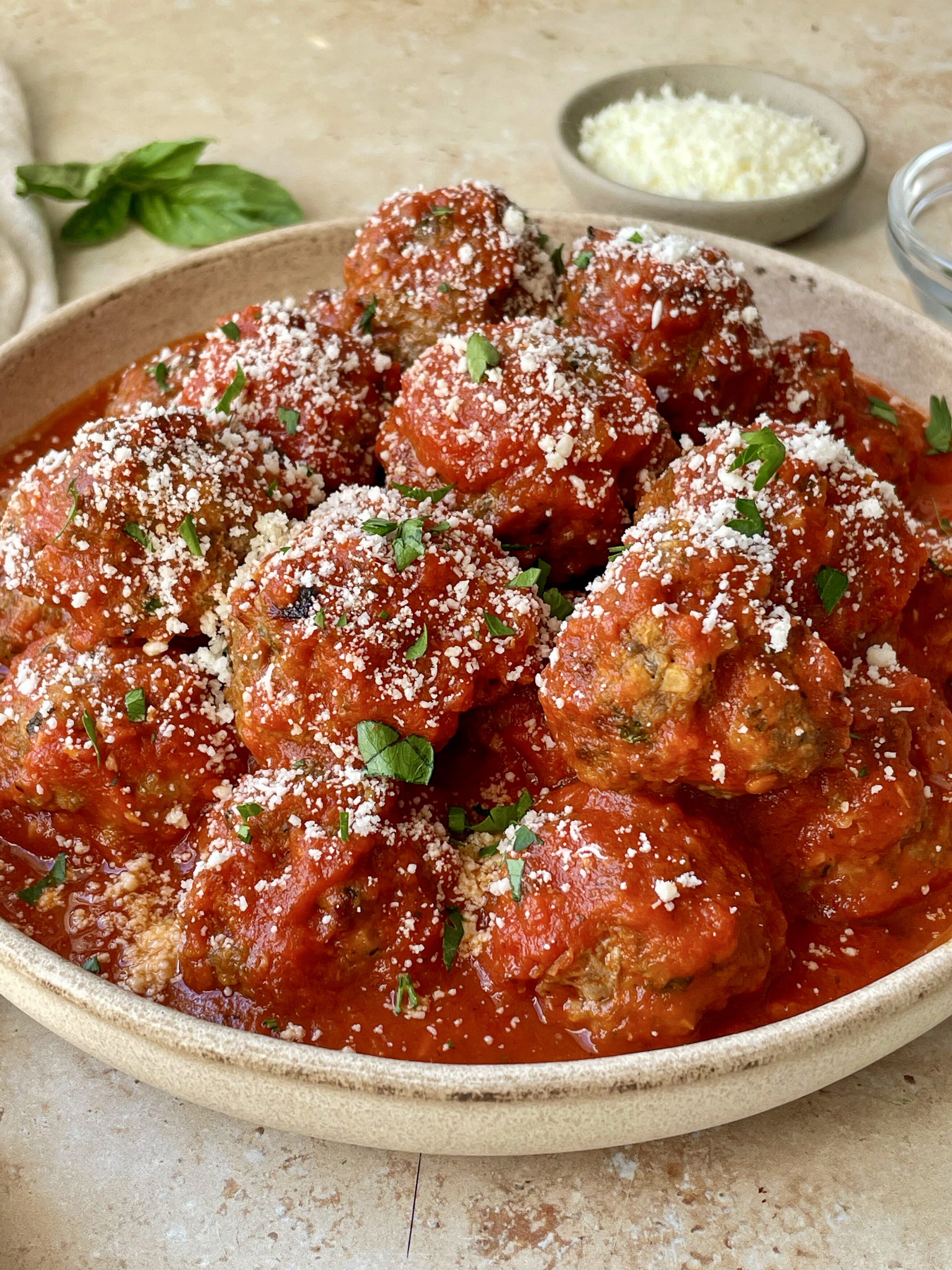 Baked Italian Meatballs in a bowl.