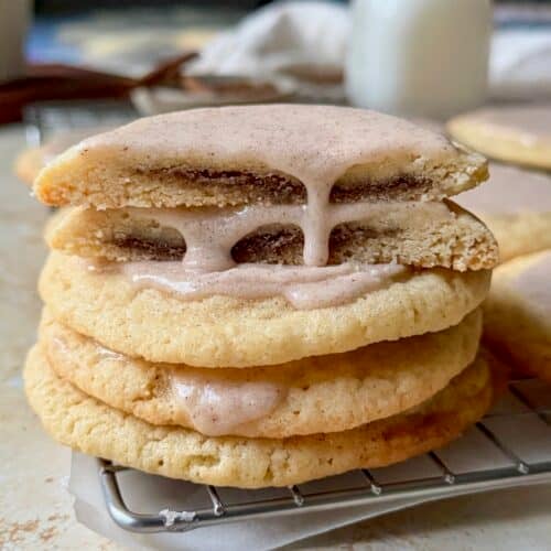 A close up of the cross section of a brown sugar cinnamon pop tart cookie.
