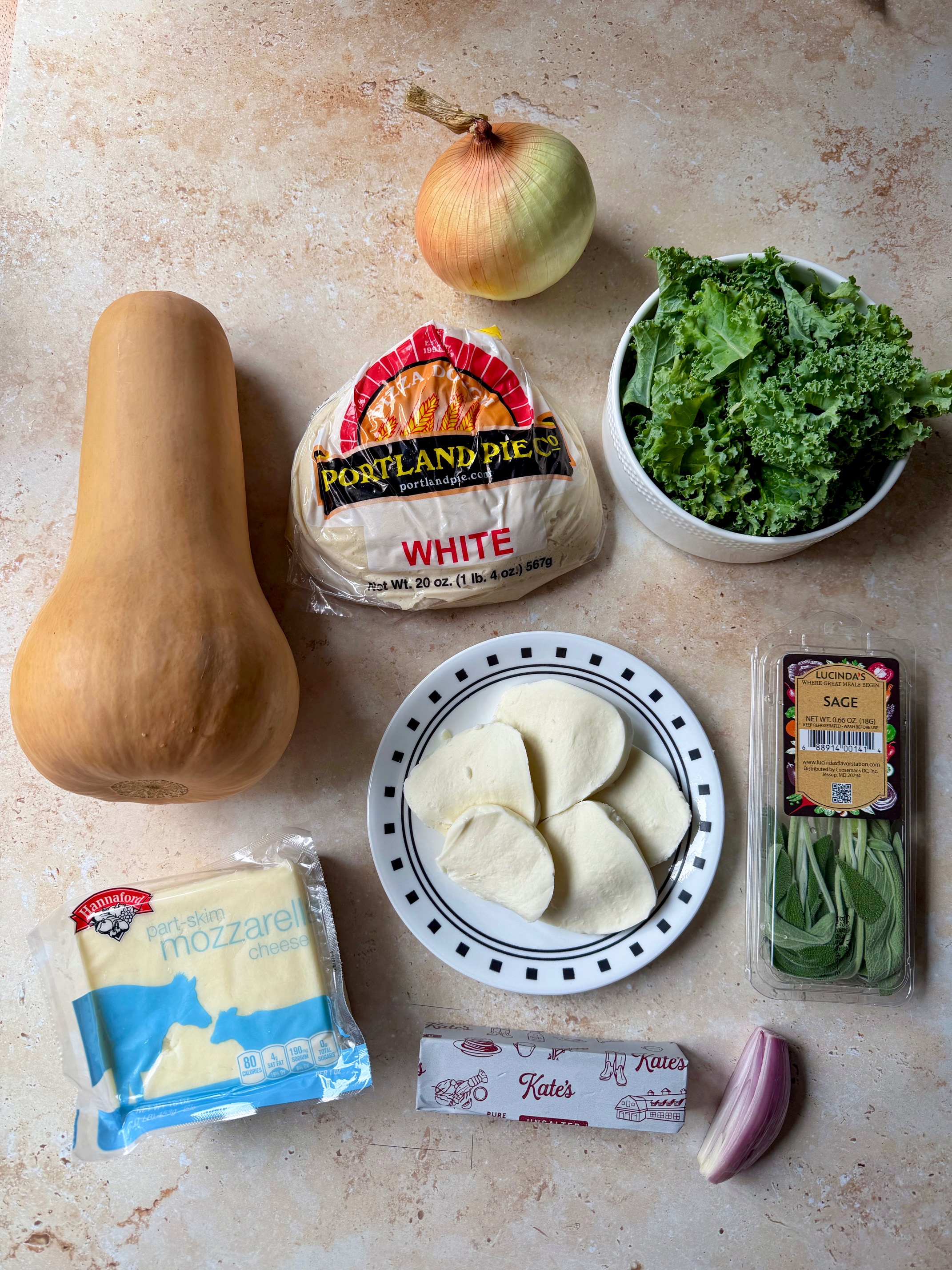 The ingredients needed to make this pizza.